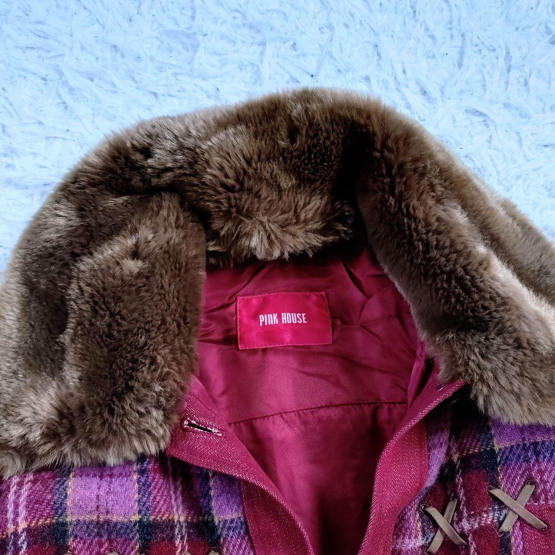 【メルヘン】PINKHOUSE　デニムツイードファージャケット　赤ピンク