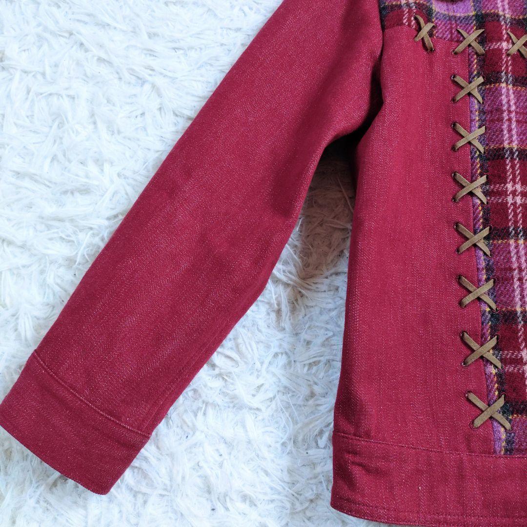 【メルヘン】PINKHOUSE　デニムツイードファージャケット　赤ピンク