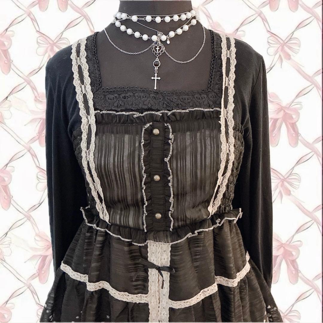 axes femme 2点セット リボン レース ワンピ ダークコア 姫 平成