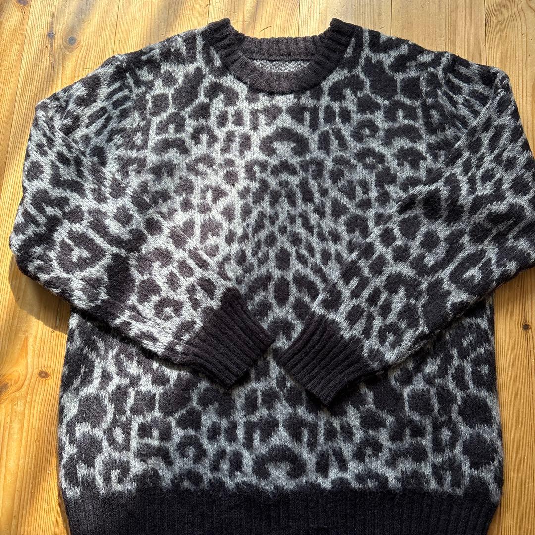 Schott モヘア ニット カーディガン シャギー レオパード アニマル柄