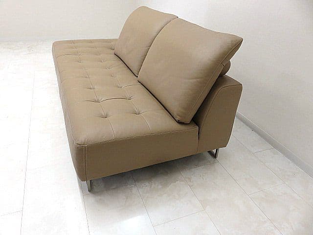 展示品 IDC大塚家具 総革カウチソファ「L/S STYLISH-11」3人掛け