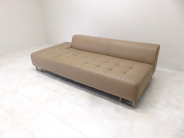 展示品 IDC大塚家具 総革カウチソファ「L/S STYLISH-11」3人掛け