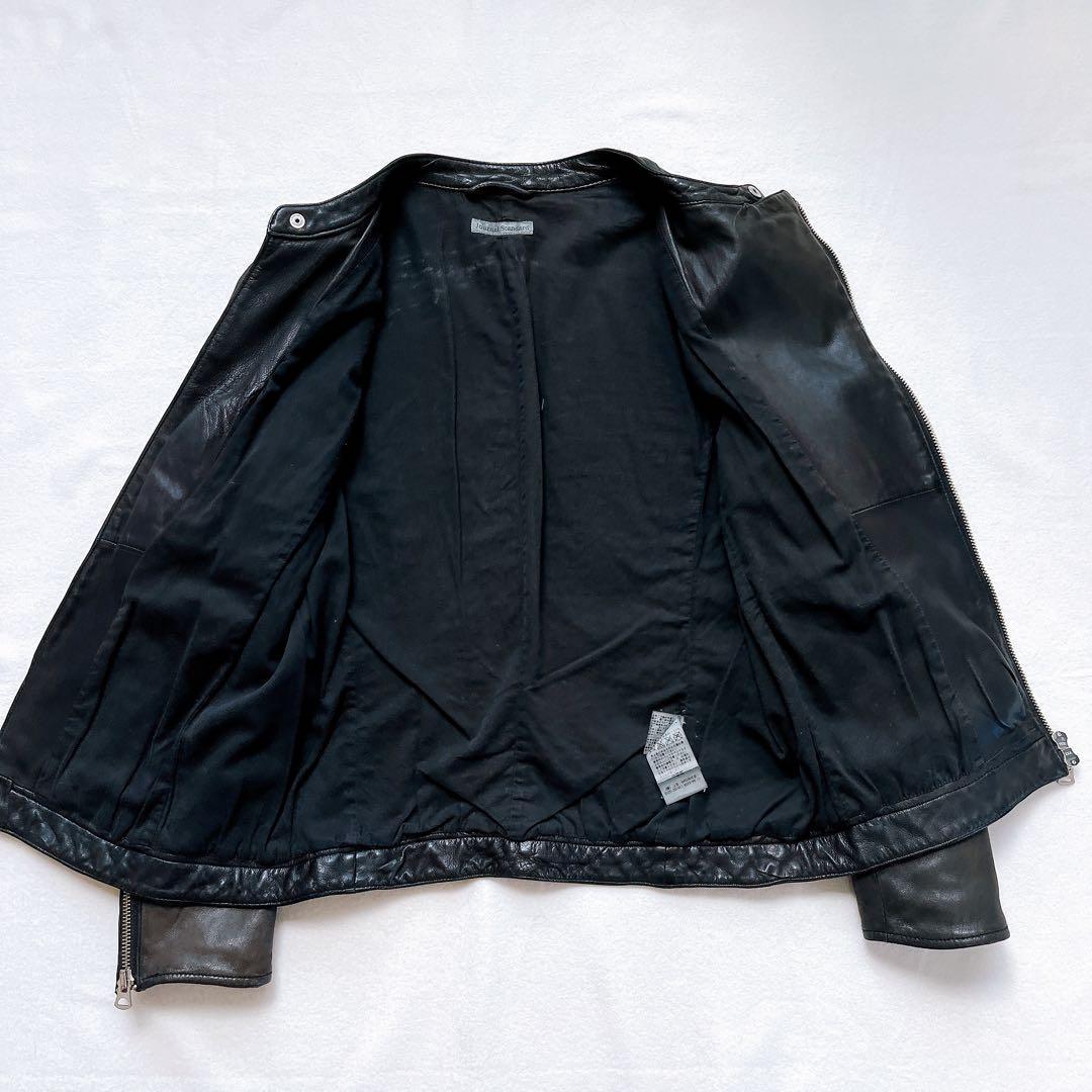 ジャーナルスタンダード ライダース レザージャケット 羊革 黒 ノーカラー 変型