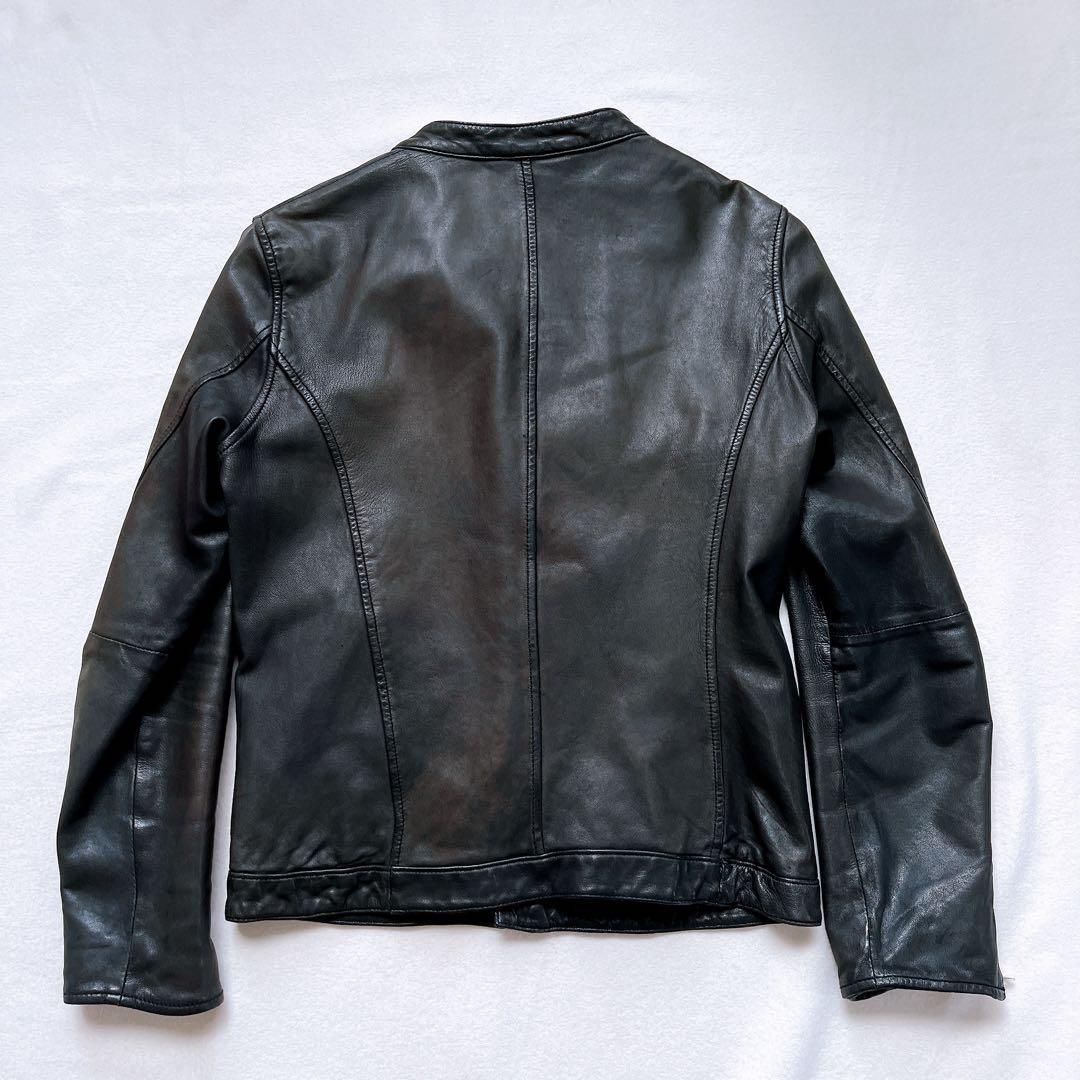 ジャーナルスタンダード ライダース レザージャケット 羊革 黒 ノーカラー 変型