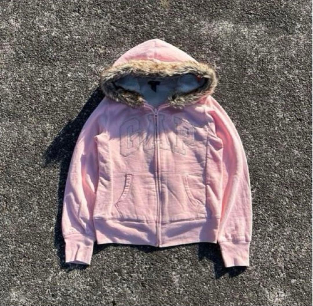 OLDGAP ファー付きジップパーカー ピンク　00's 平成ギャル　グランジ