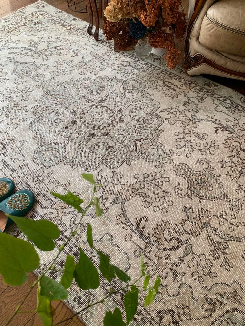 超大判　242×135 アイボリー　トルコヴィンテージラグ メダリオン