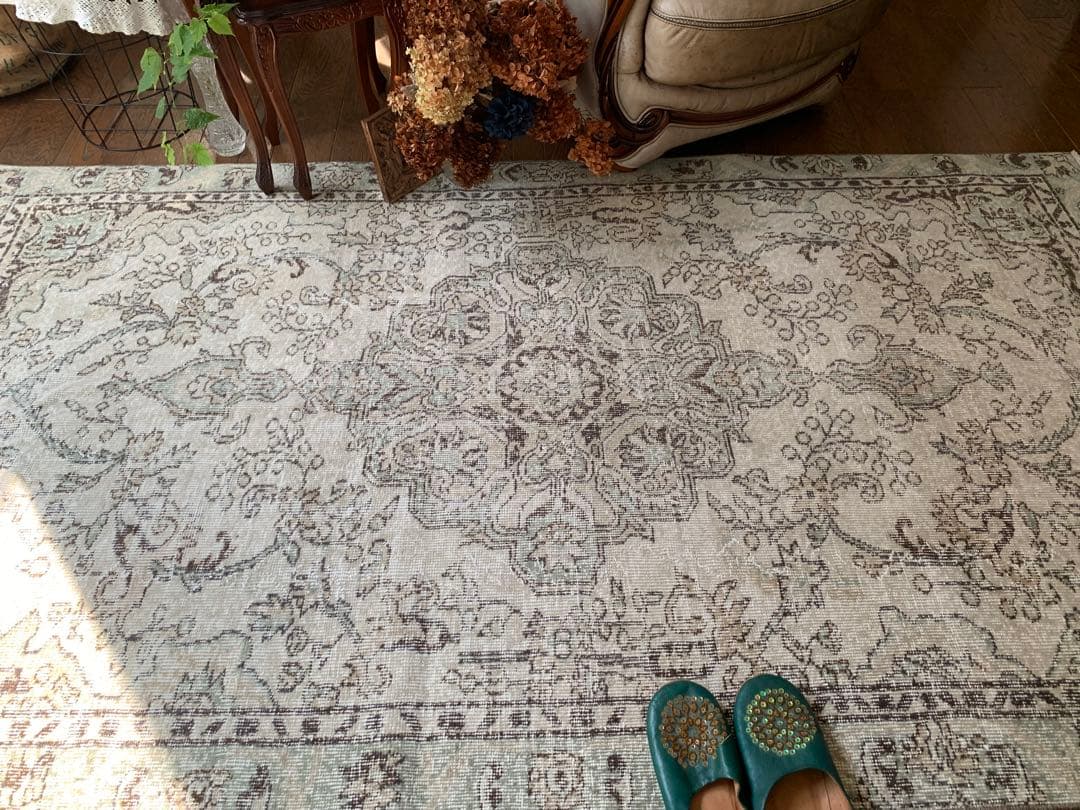 超大判　242×135 アイボリー　トルコヴィンテージラグ メダリオン