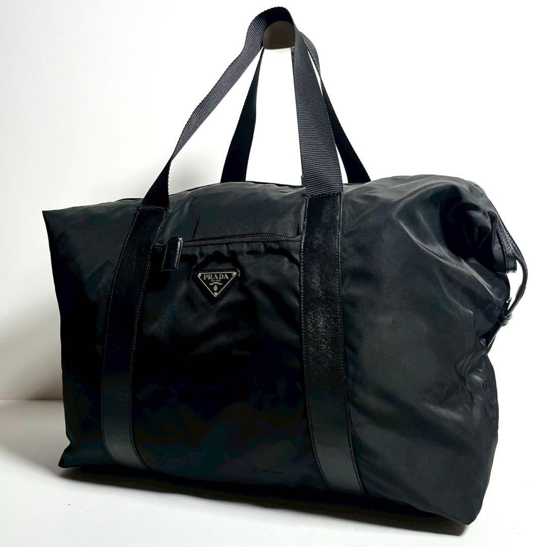 【極美品✨】プラダ　ボストンバッグ　肩掛け　テスートナイロン × レザー 黒色