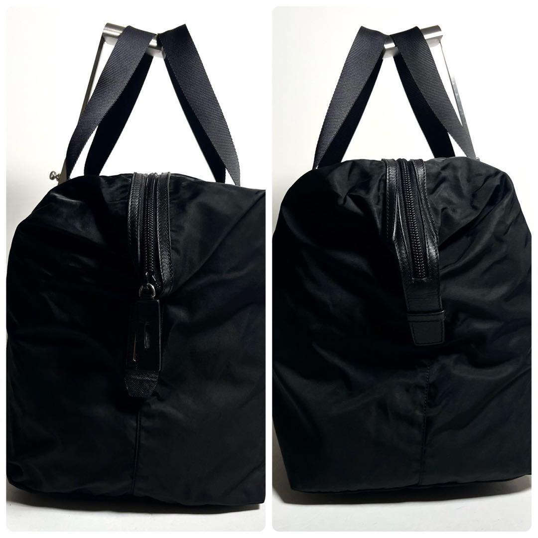 【極美品✨】プラダ　ボストンバッグ　肩掛け　テスートナイロン × レザー 黒色