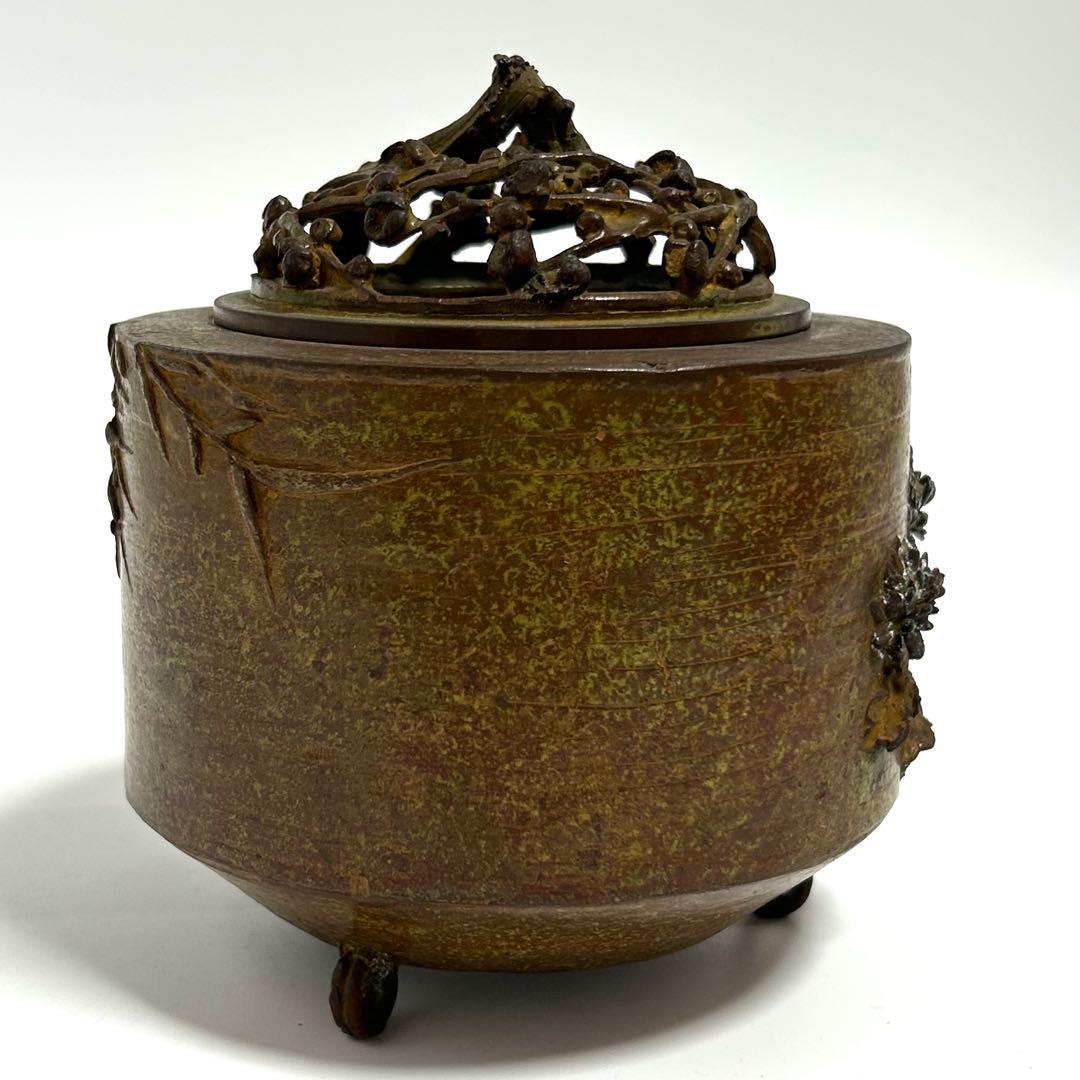 高岡銅器　蝋型鋳銅香炉　平井昇(昇甫)造/日展作家　共箱入　香道具　床飾　置物