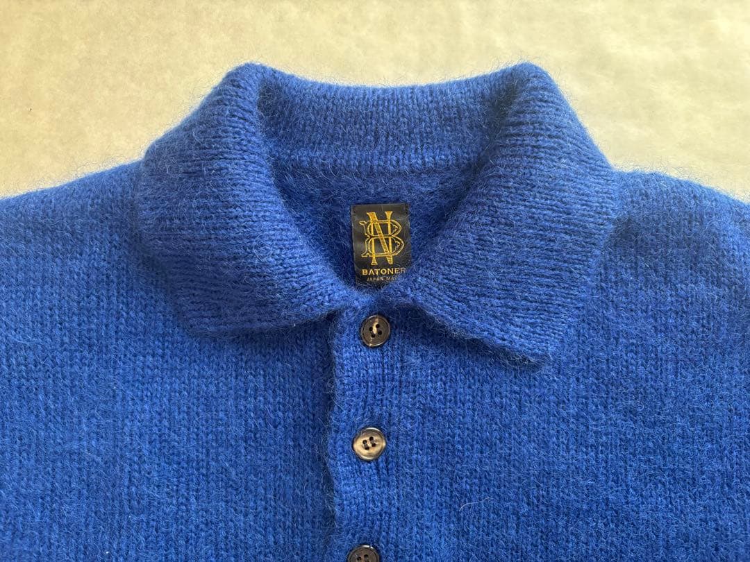 【希少】BATONER モヘア100% ニットポロシャツ ブルー サイズ2