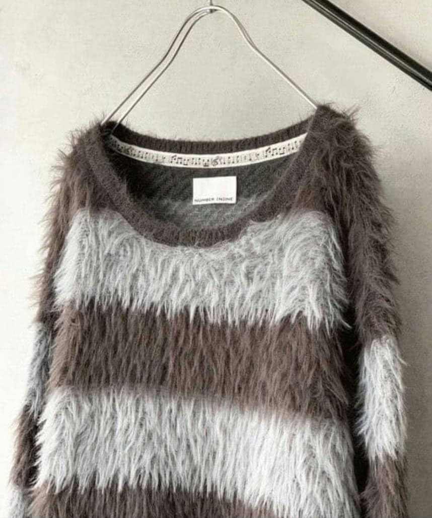 名作★廃盤品ナンバーナイン フェザーファーヤーンシャギーニットセーターアッシュ1