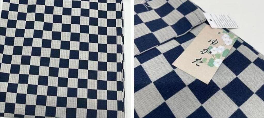 ■最高級しじら織浴衣 市松紺■反物染め抜きの抜染■着物着用可■涼し綿麻浴衣■新品