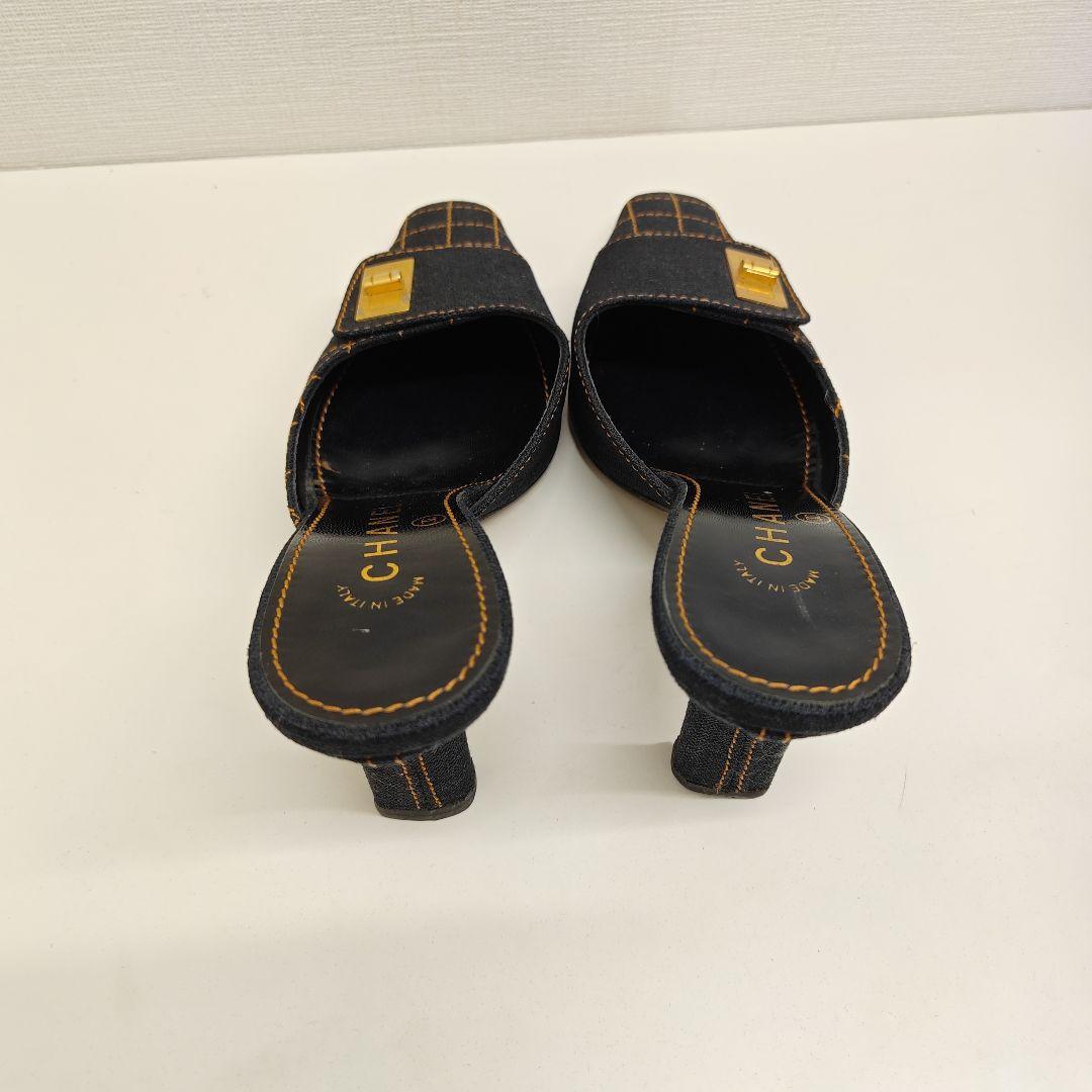 CHANEL ミュール チェック柄 黒