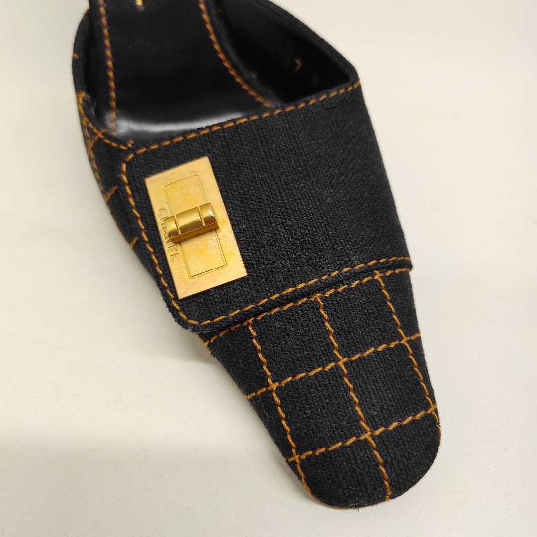 CHANEL ミュール チェック柄 黒