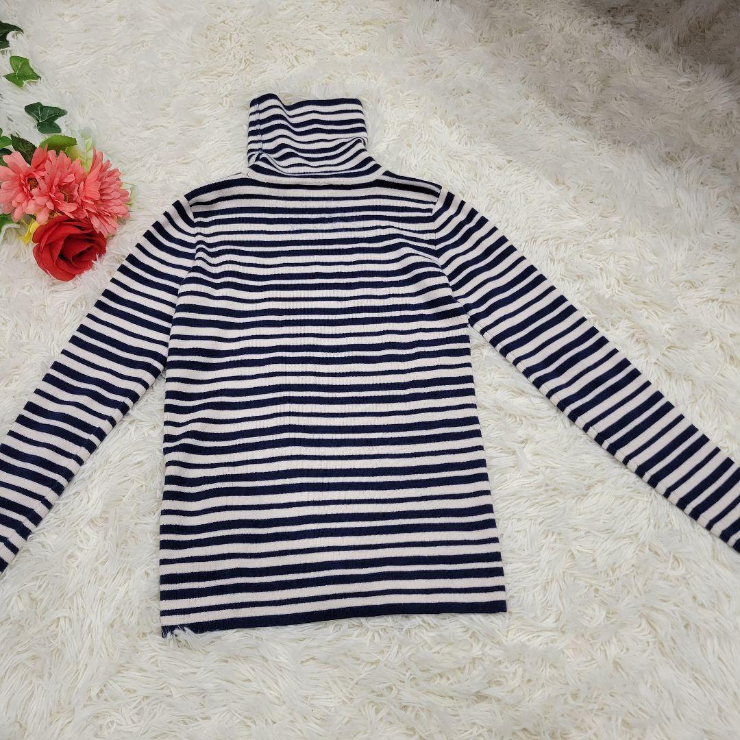 GUCCI　グッチ　ボーダー　ロゴ　ネイビー　ハイネック　ニット　ロングTシャツ