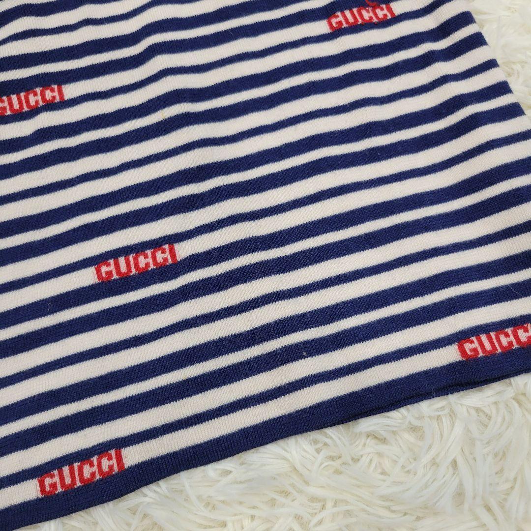 GUCCI　グッチ　ボーダー　ロゴ　ネイビー　ハイネック　ニット　ロングTシャツ