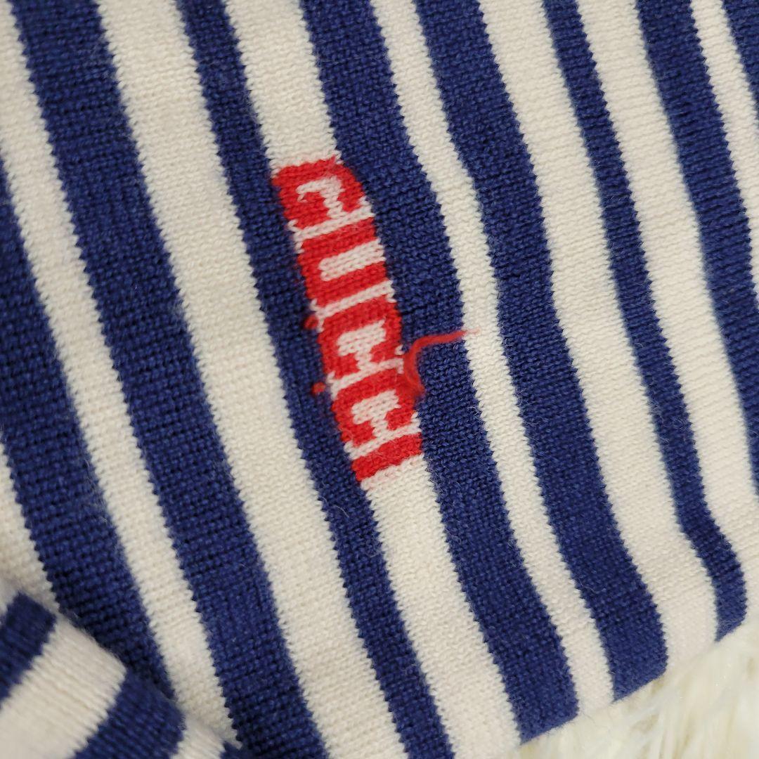 GUCCI　グッチ　ボーダー　ロゴ　ネイビー　ハイネック　ニット　ロングTシャツ