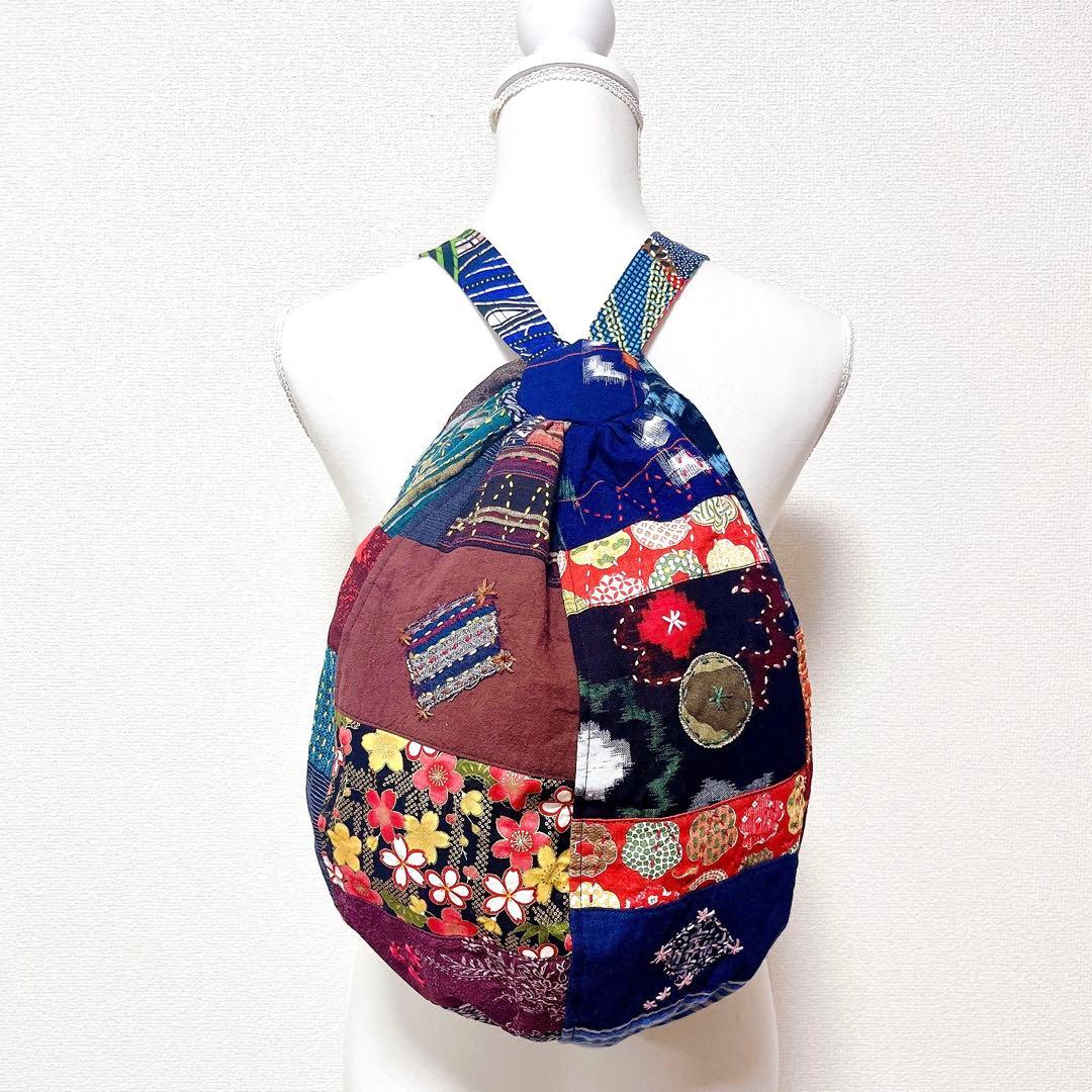 【78番】ハンドメイド　和柄　刺し子とパッチワークのリュック　男女兼用