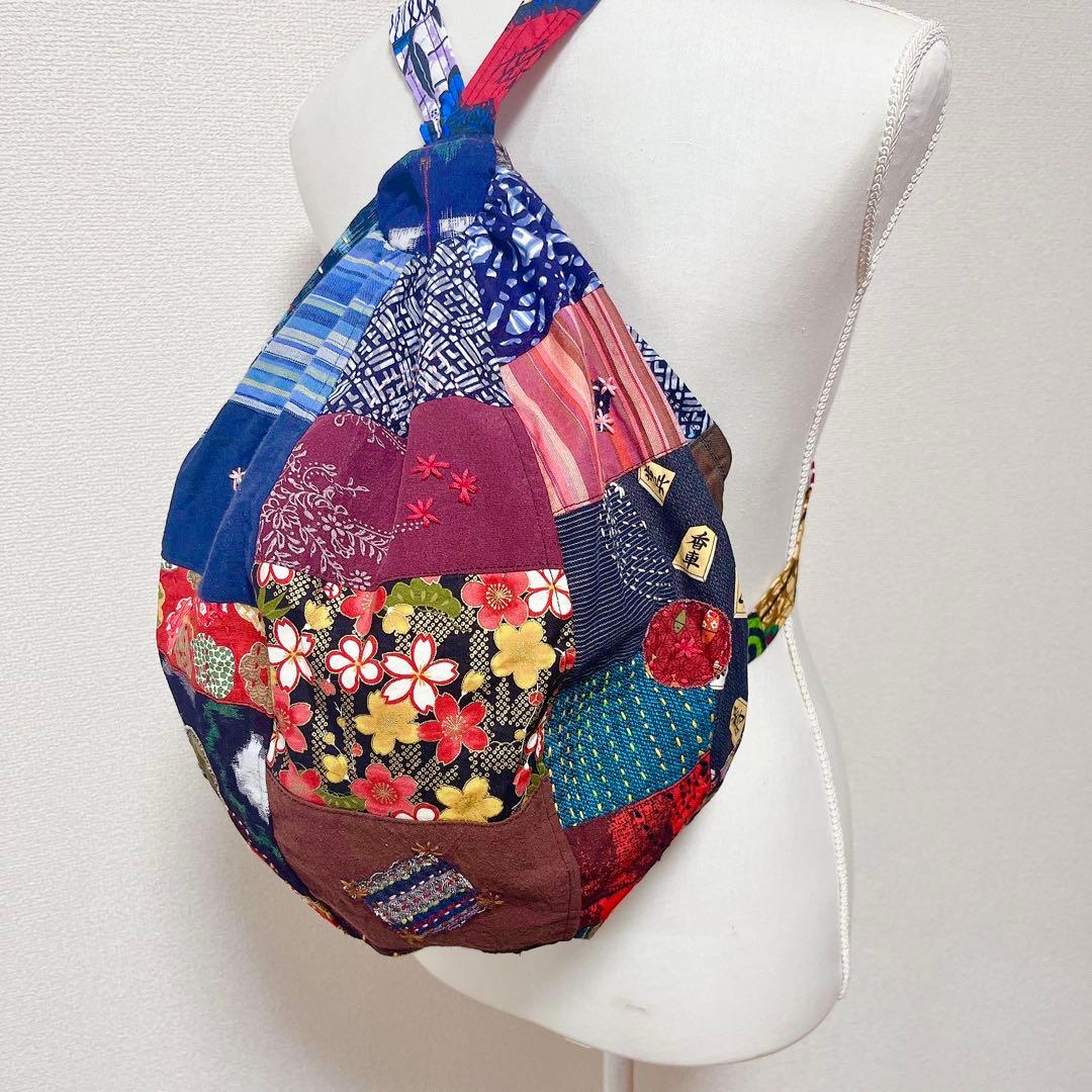 【78番】ハンドメイド　和柄　刺し子とパッチワークのリュック　男女兼用