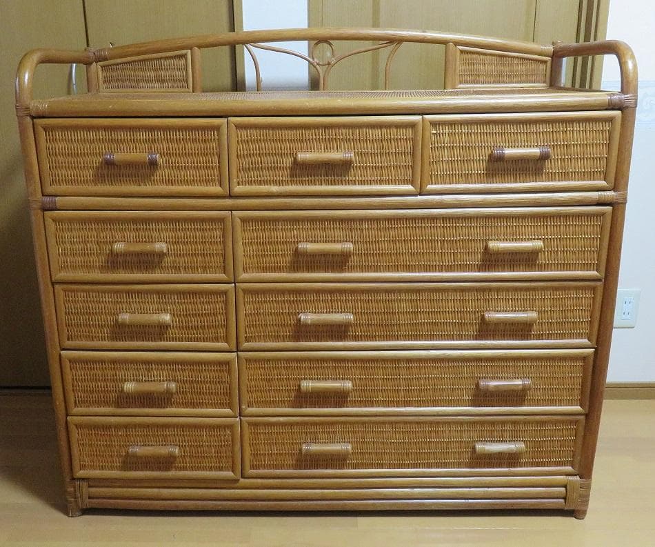 籐家具 　タンス 　５段　ビンテージ 　ヴィンテージ　古家具　籐ラック