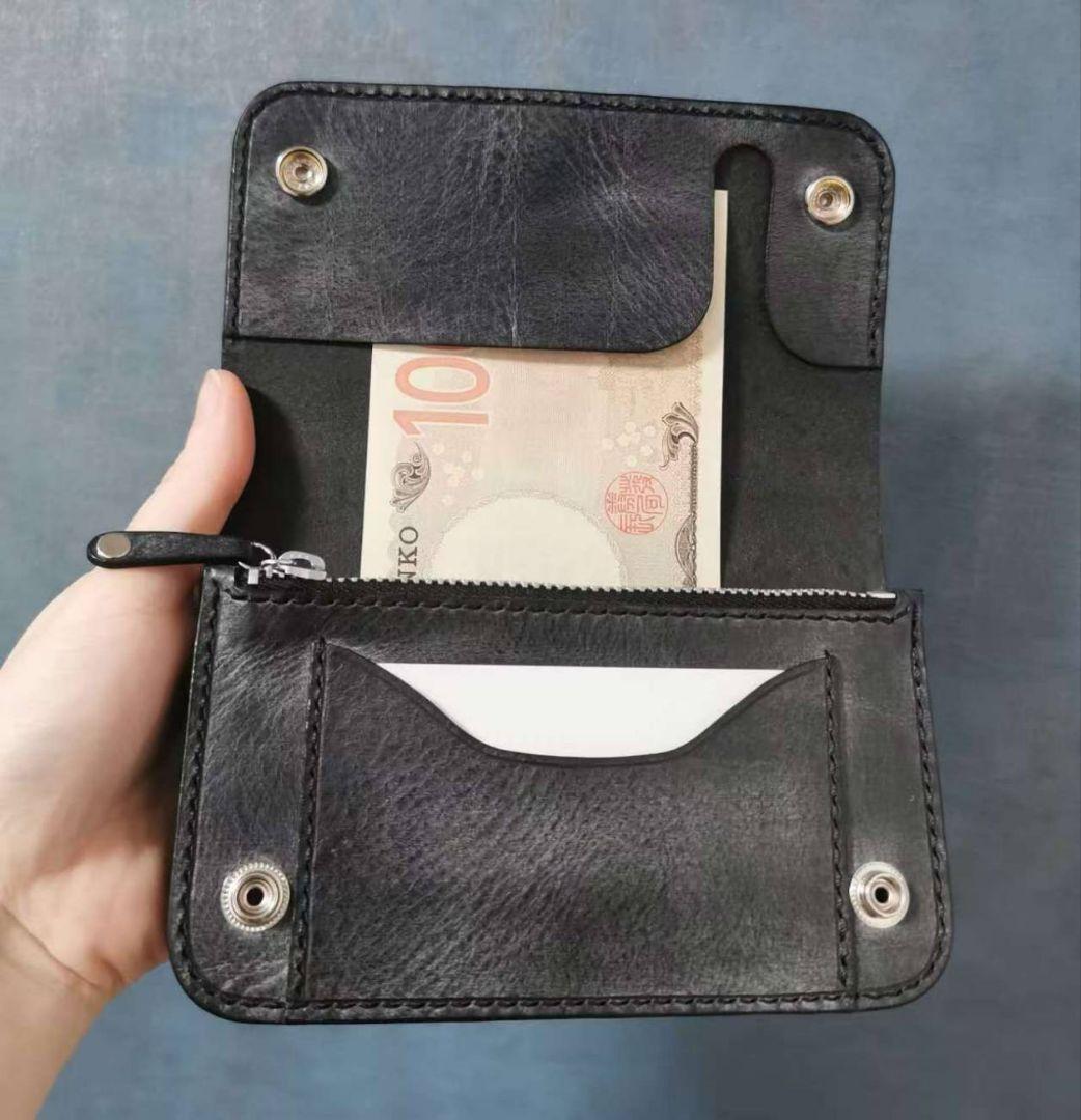 ヌメ革トラッカーウォレットミドル 3層 イタリアンレザー ハンドメイド手縫