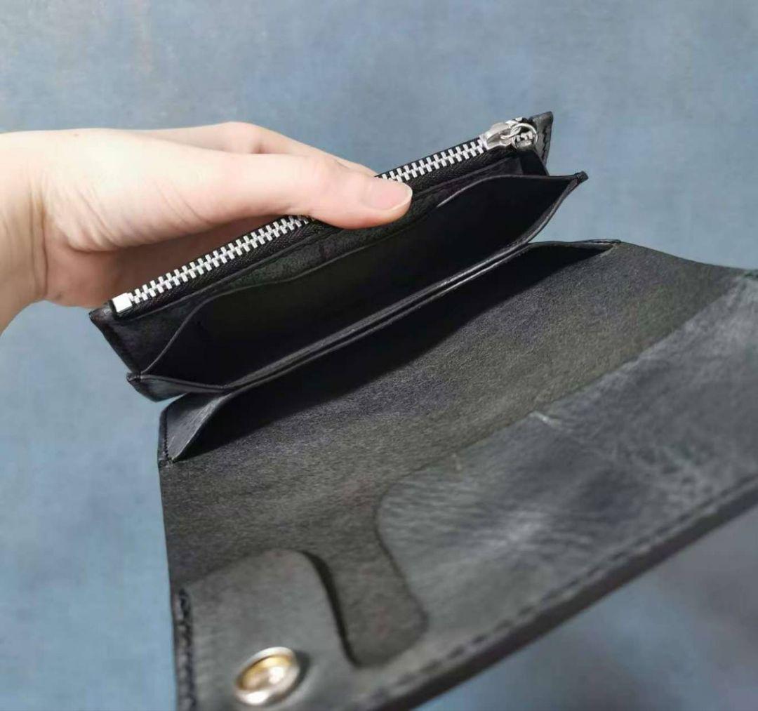 ヌメ革トラッカーウォレットミドル 3層 イタリアンレザー ハンドメイド手縫