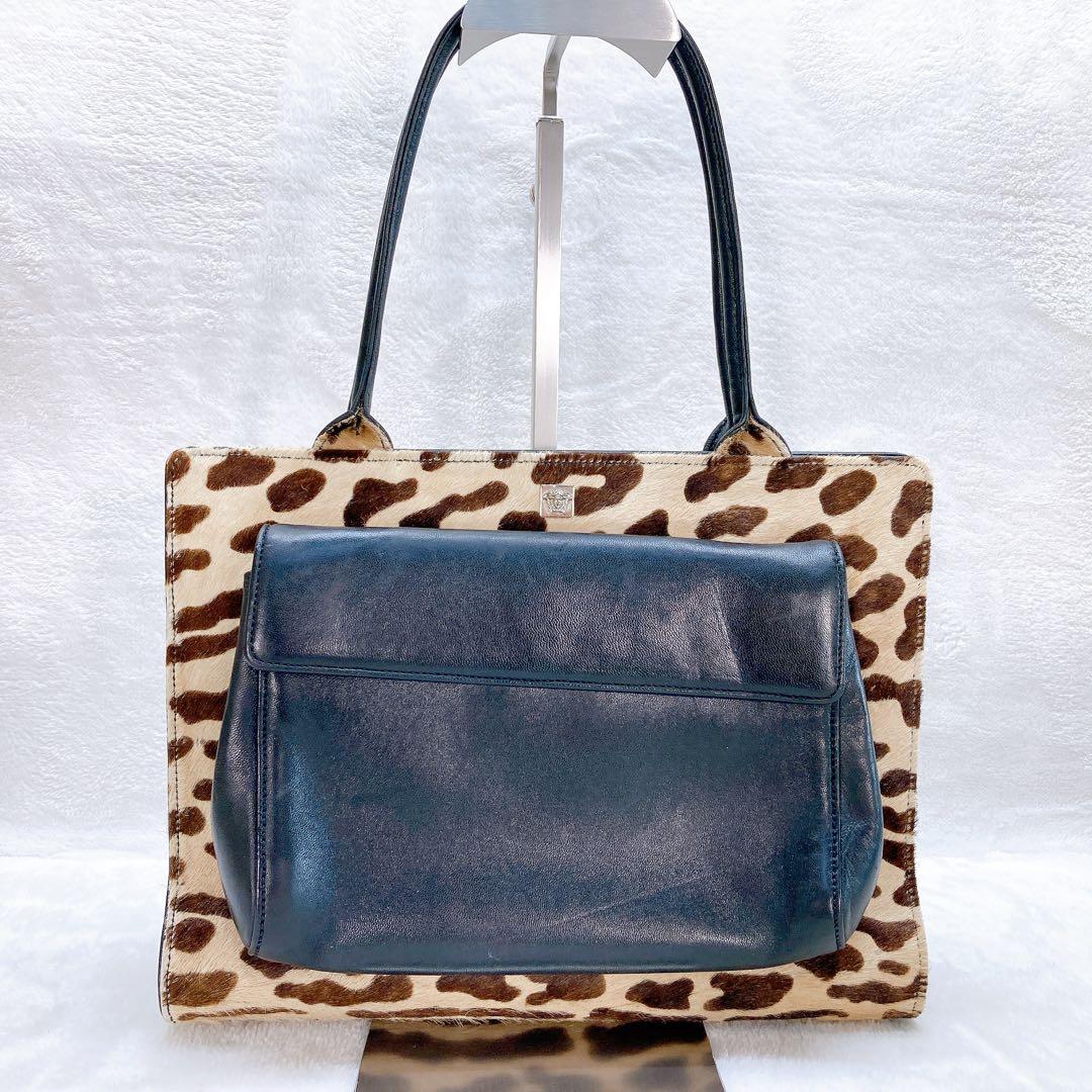 ✨美品✨ヴェルサーチ ハンドバッグ ハラコ レオパード メデューサ リバーシブル