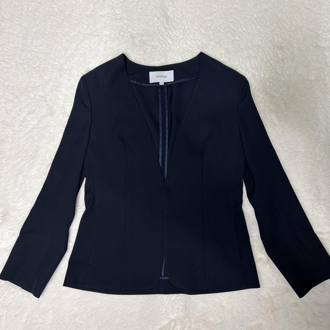 ✨美品✨UNTITLED スカートスーツ ノーカラー ネイビー 1サイズ 洗える