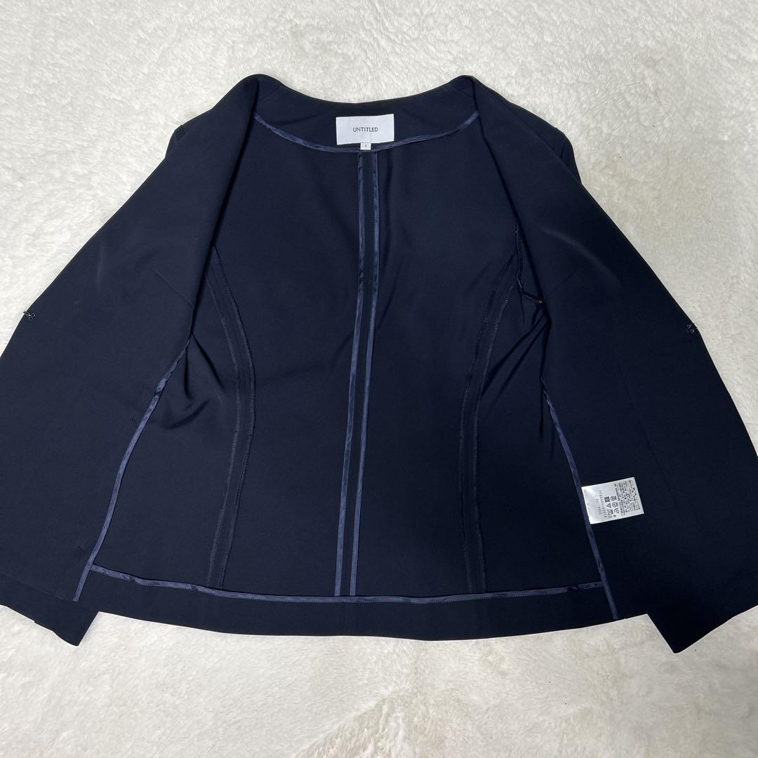 ✨美品✨UNTITLED スカートスーツ ノーカラー ネイビー 1サイズ 洗える