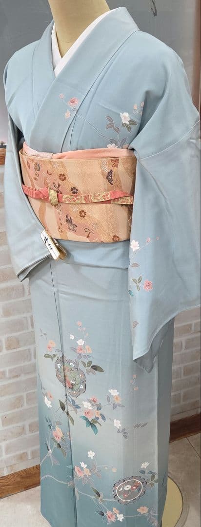 作家物訪問着4点フルセット、着物、袋帯、帯締め、帯揚げ