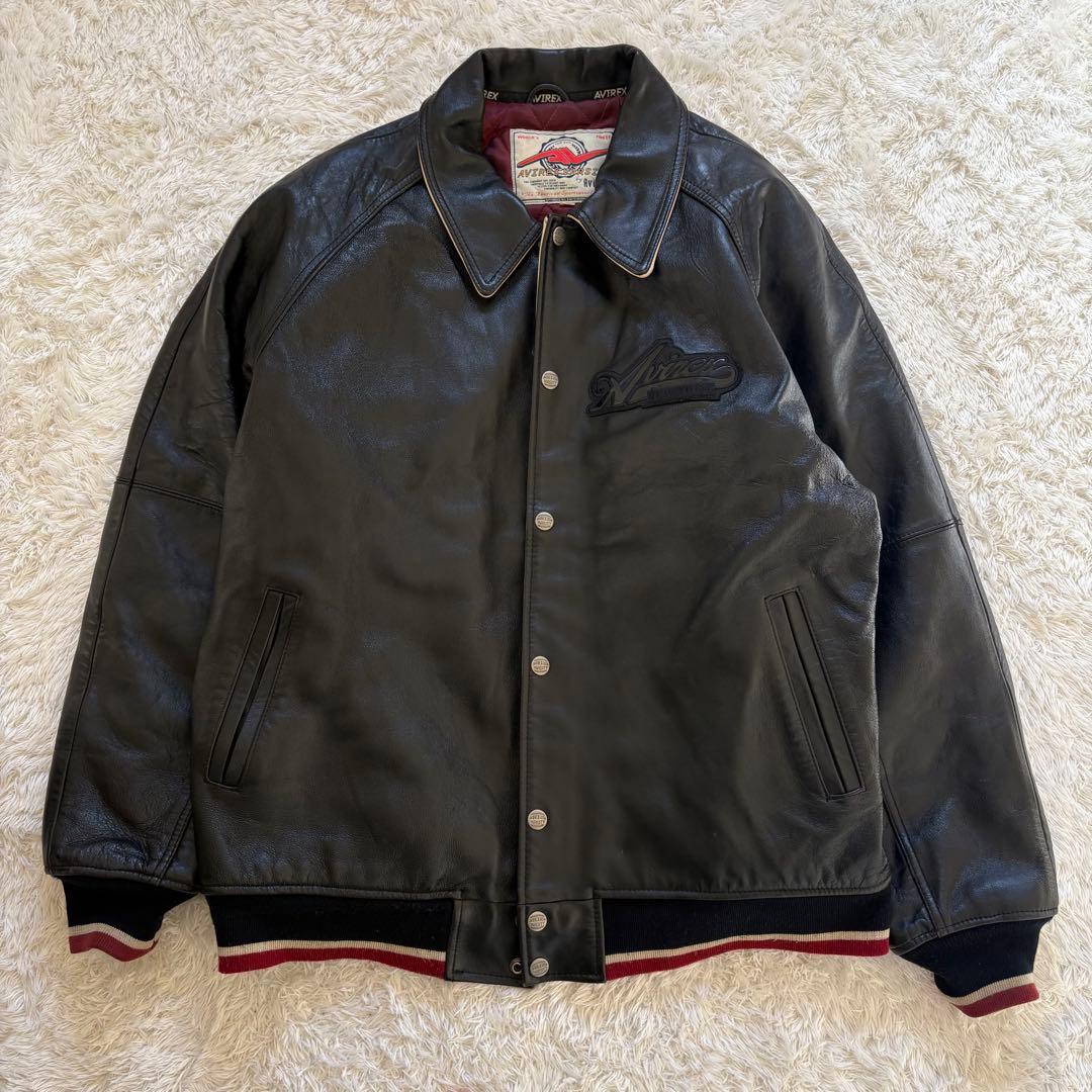 美品　アヴィレックス　レザージャケット　スタジャン　バックロゴ　ワッペン　2XL