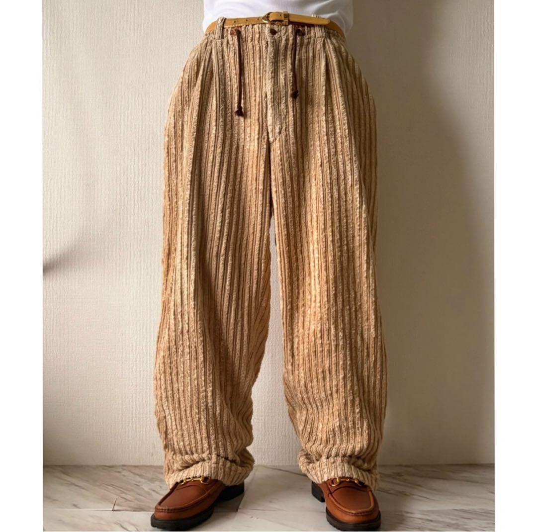 \"極太畝\" 00s ベージュ コーデュロイ 極太 バギー コーズ ワイドパンツ