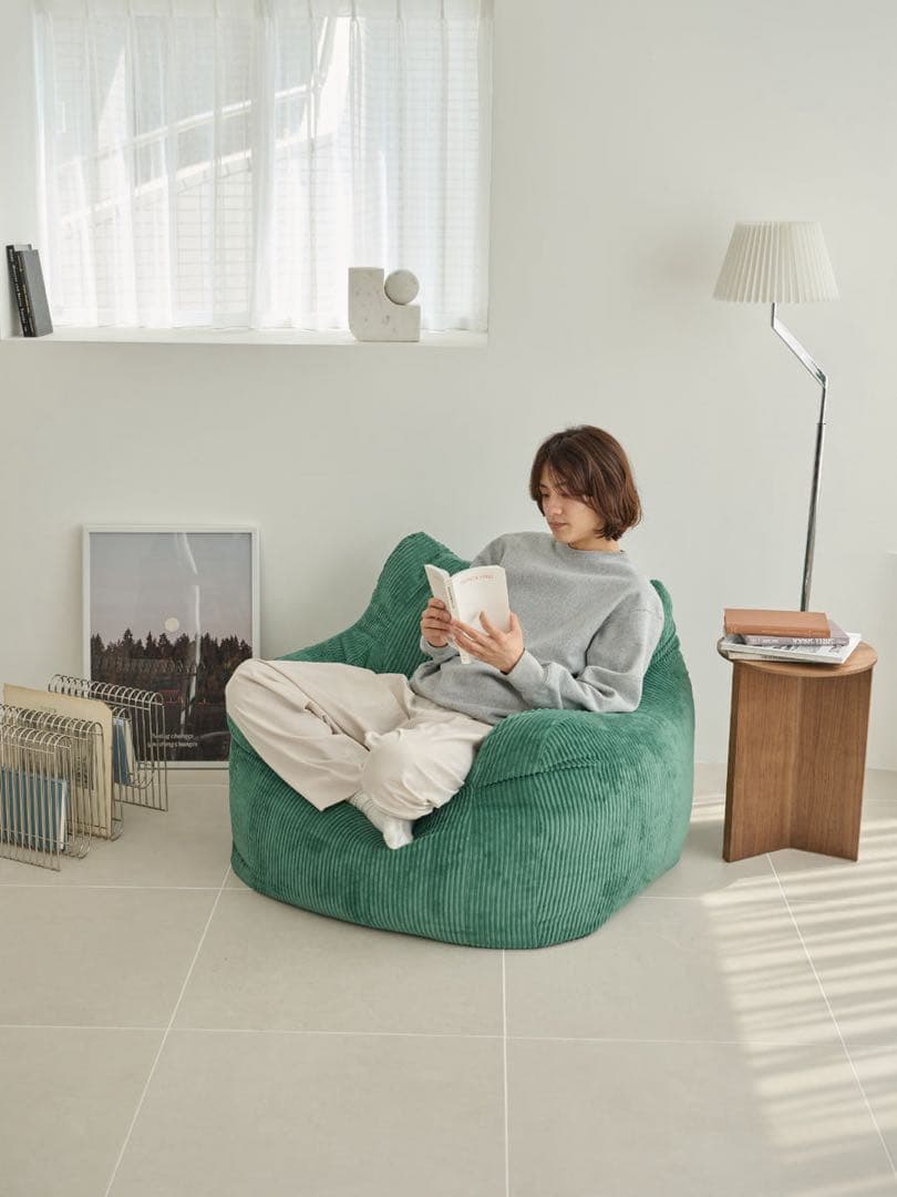 LOOSY 1人掛けビーズソファ　コーデュロイ グリーン