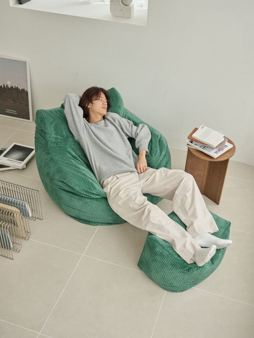 LOOSY 1人掛けビーズソファ　コーデュロイ グリーン