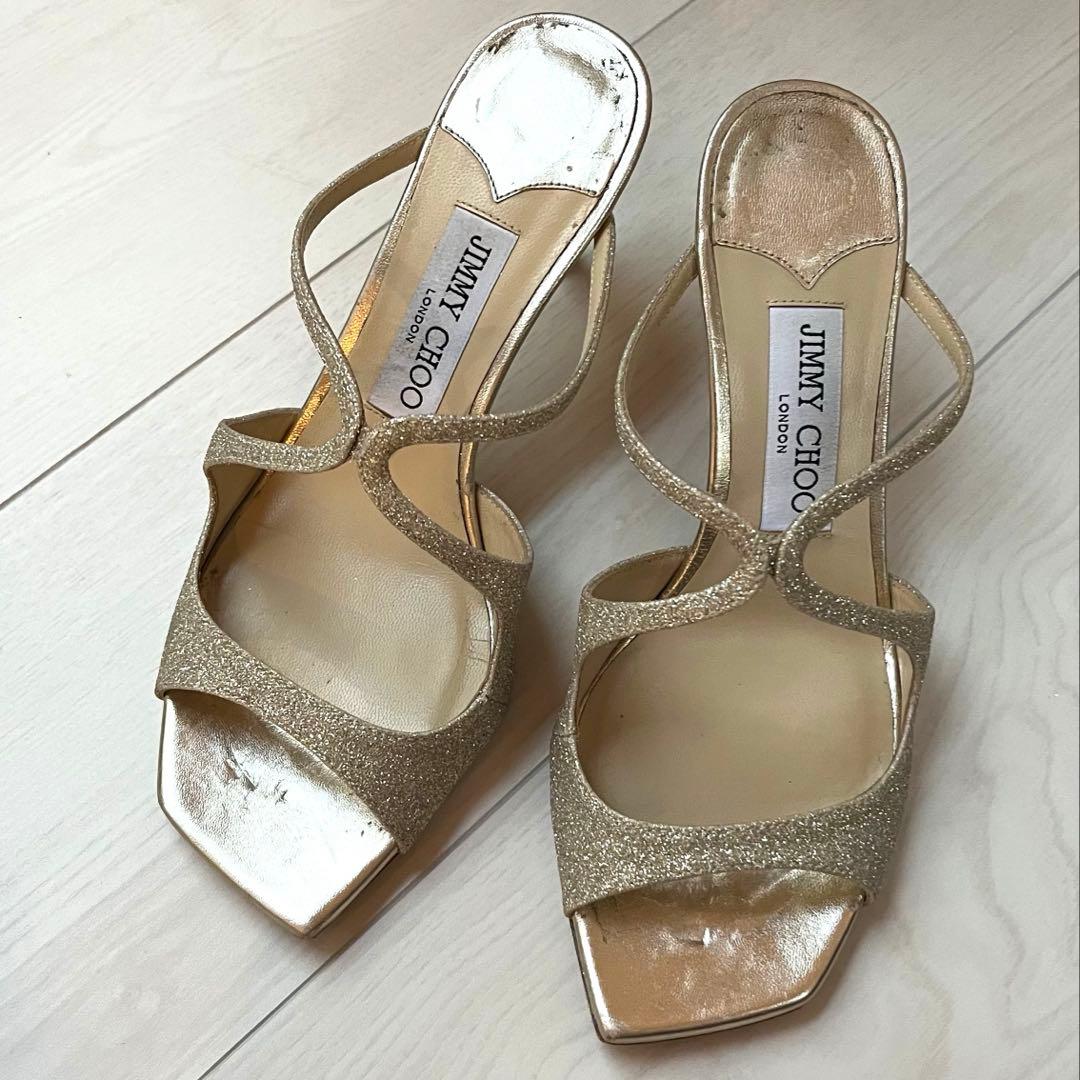 JIMMY CHOO ジミーチュウ　サンダル　ゴールド　ミュール グリッター