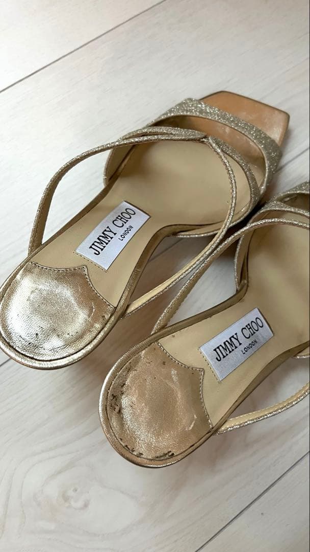 JIMMY CHOO ジミーチュウ　サンダル　ゴールド　ミュール グリッター