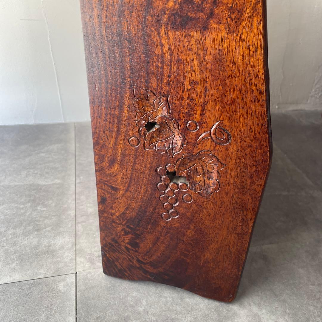 吉川　木製　彫刻　マガジンラック 薄型　スリム　ダークブラウン 2段