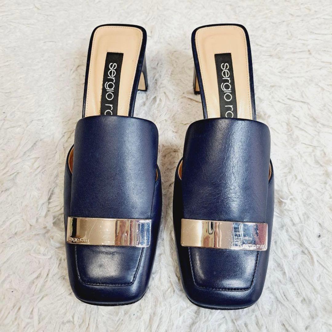 sergio rossi ネイビー スクエアトゥ ミュール