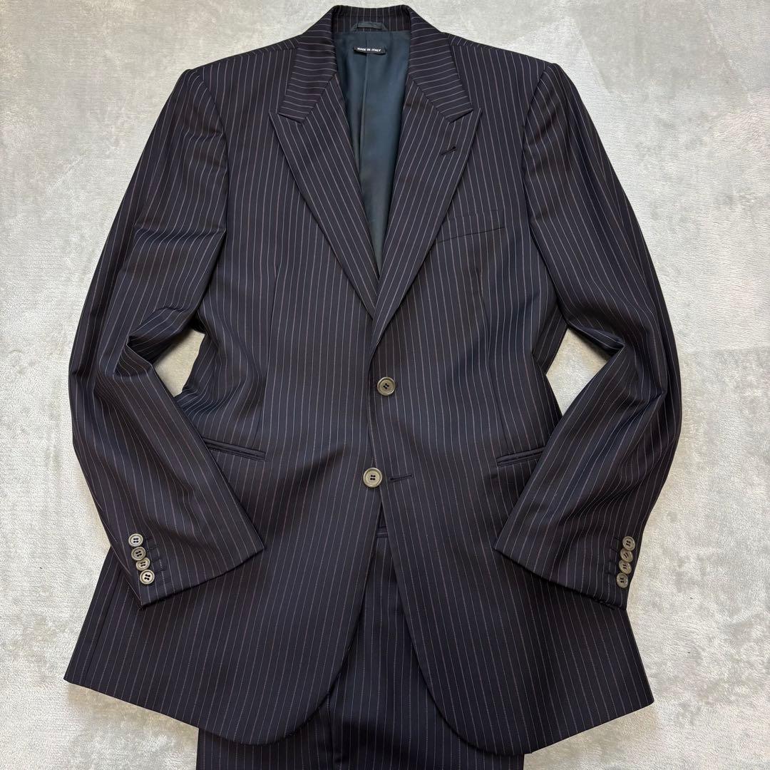 美品✨52 XXL位 ジョルジオアルマーニ セットアップスーツ ストライプ 紺