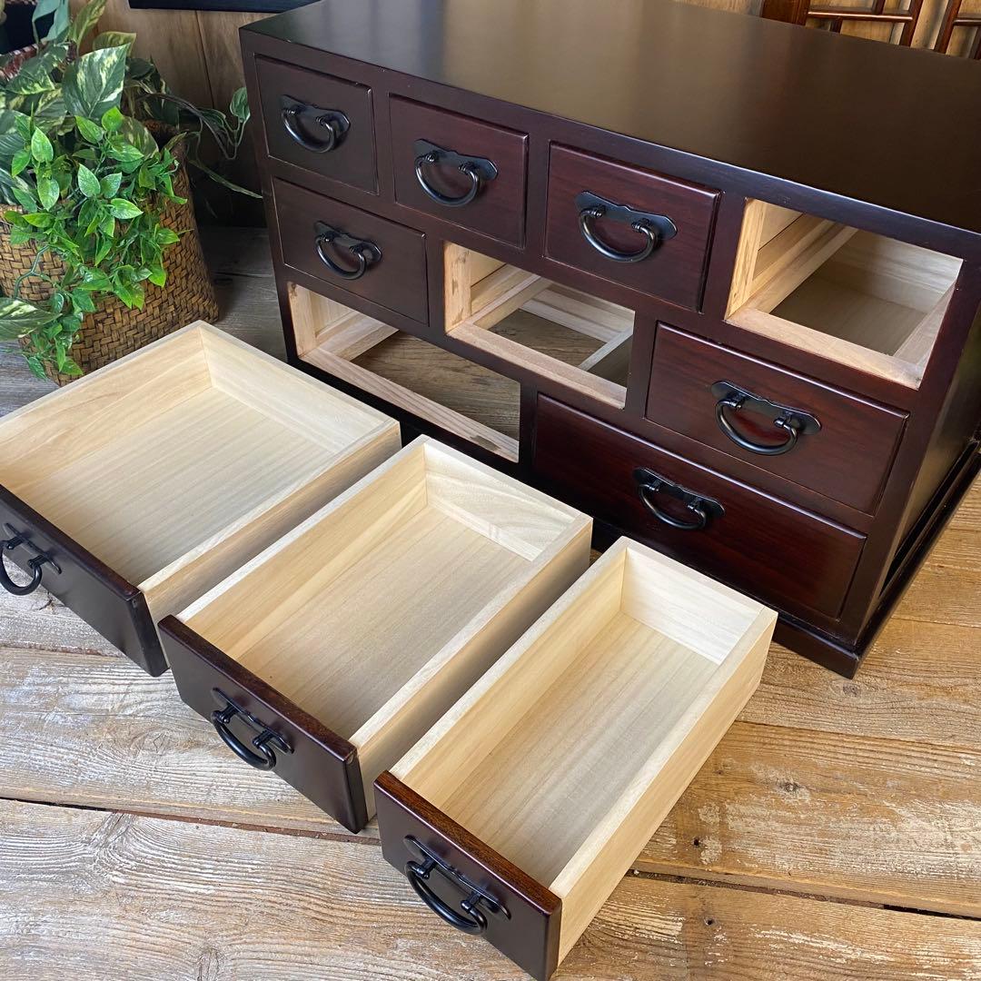 大幅値下げセール中！民芸家具桐無垢多引き出しチェスト二点セット木製多収納飾り棚