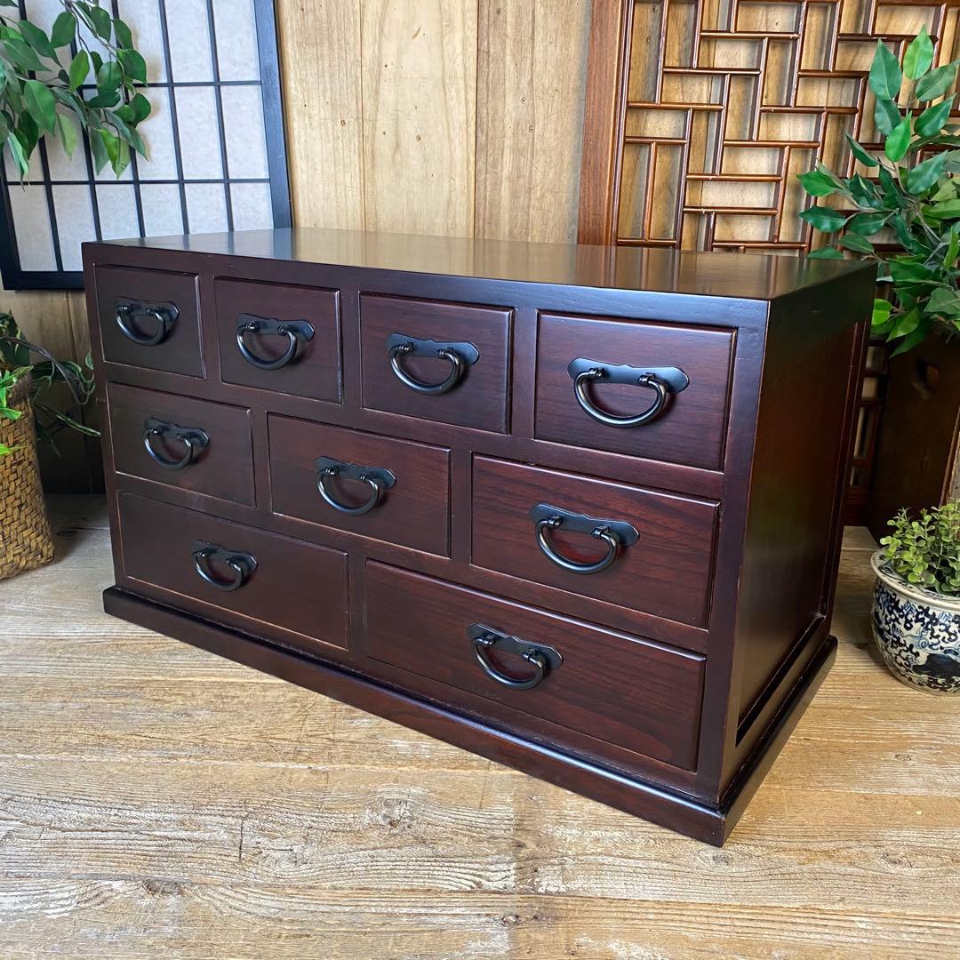 大幅値下げセール中！民芸家具桐無垢多引き出しチェスト二点セット木製多収納飾り棚