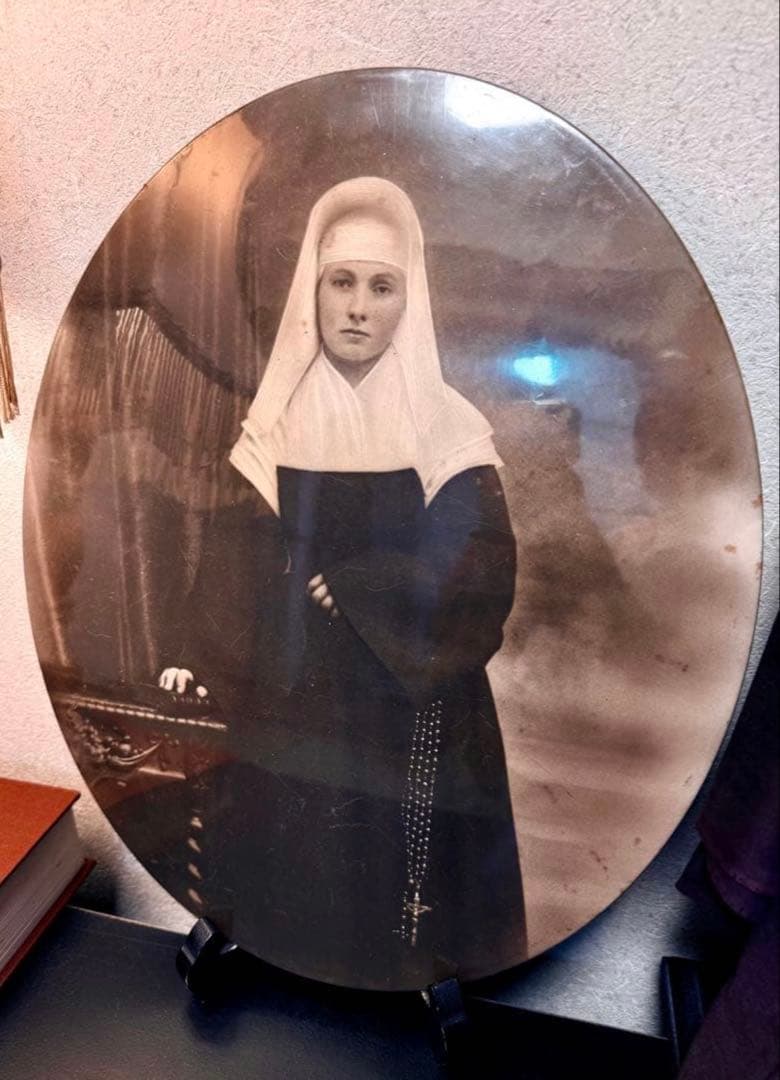 希少　フランス　アンティーク　修道女　ブロカン　プレート　写真　フォト　キリスト