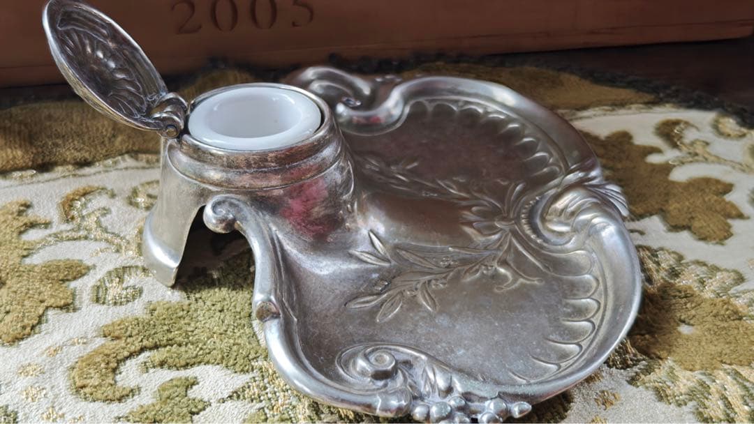 インクウェル　ペントレイ　シルバーメタル（ピューター？） フランスアンティーク