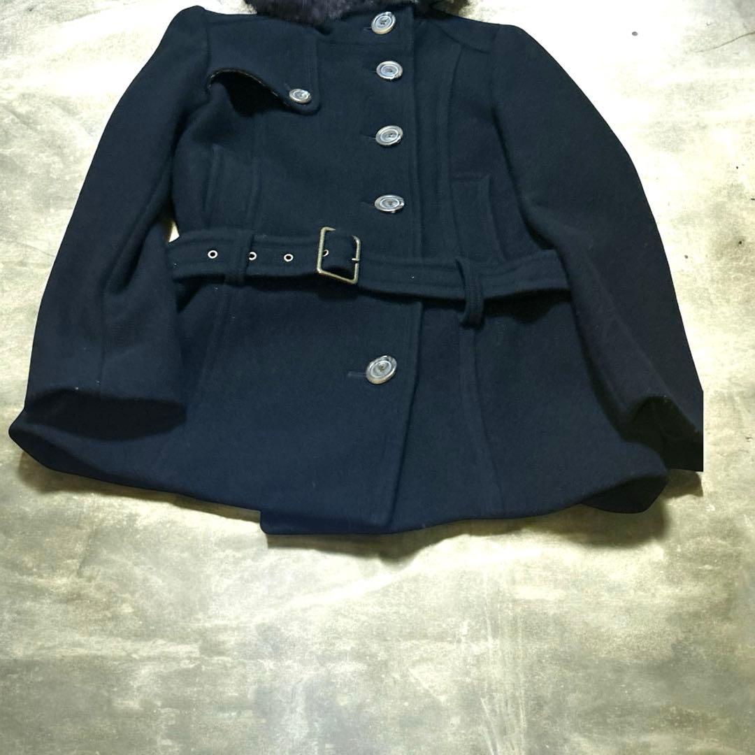 可愛い バーバリーブルーレーベル　コート　ウール　ファー　ベルト　フード　Ｌ