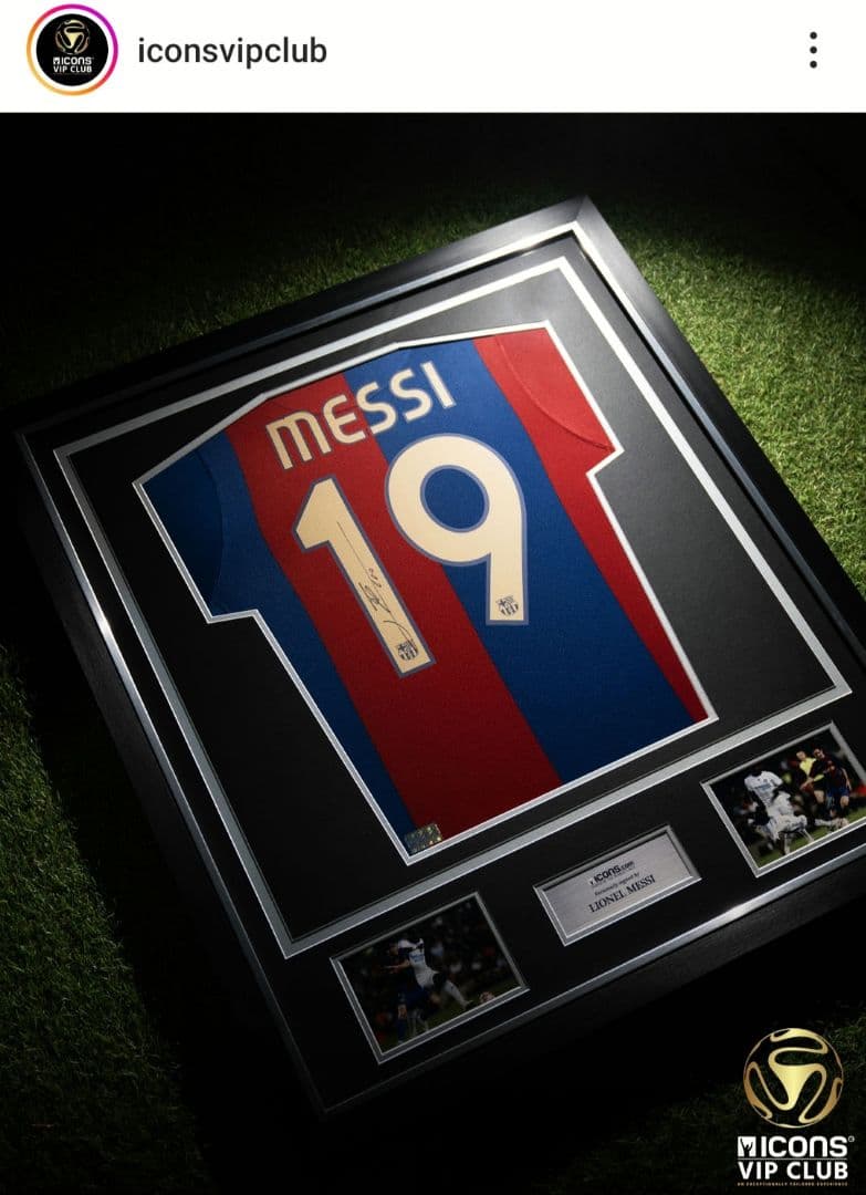 ICONSリオネル メッシ サインユニフォーム バルセロナ0607額付き