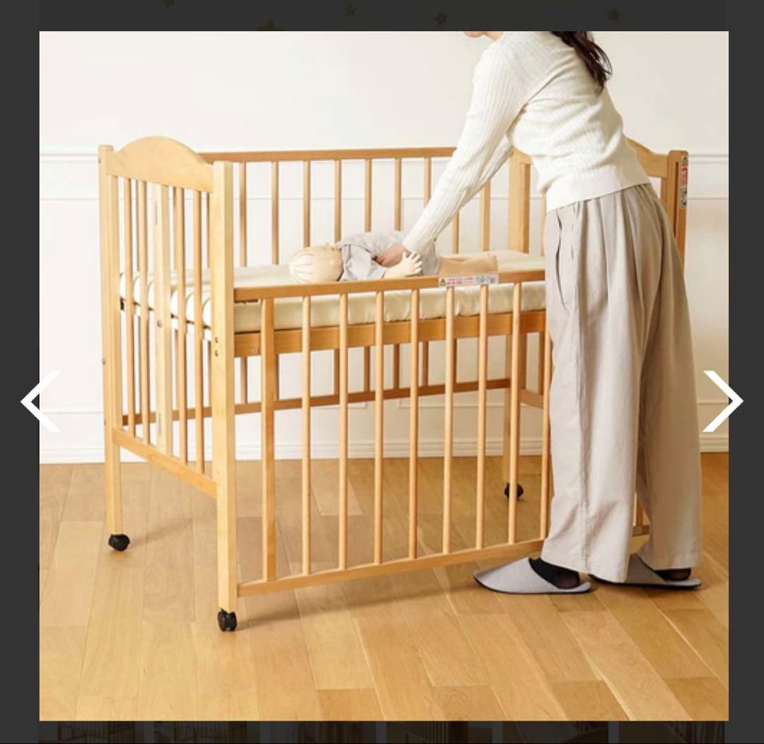 折りたたみベビーベッド 木製ベビーベッド キャスター付き マットレス付き