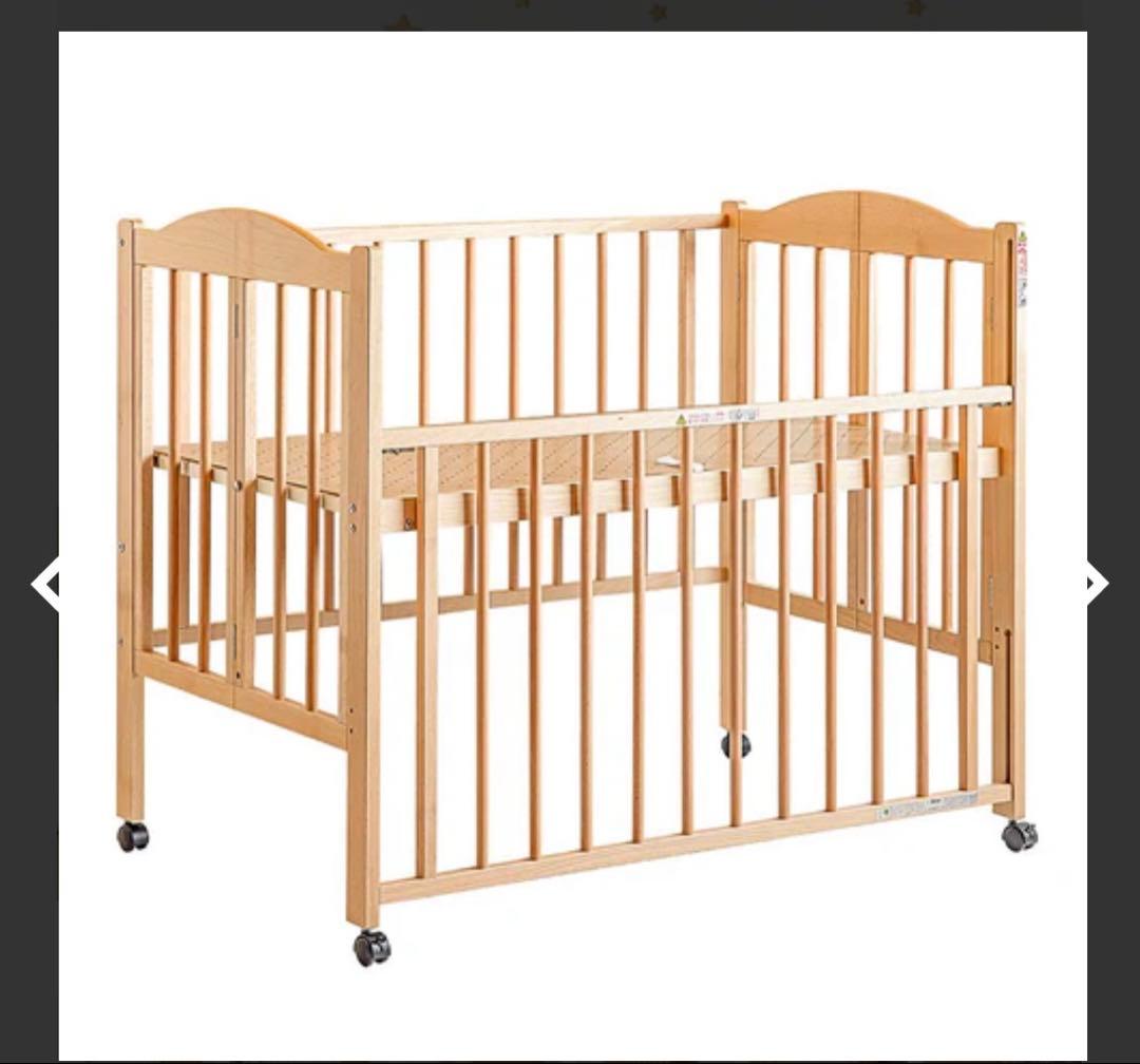 折りたたみベビーベッド 木製ベビーベッド キャスター付き マットレス付き