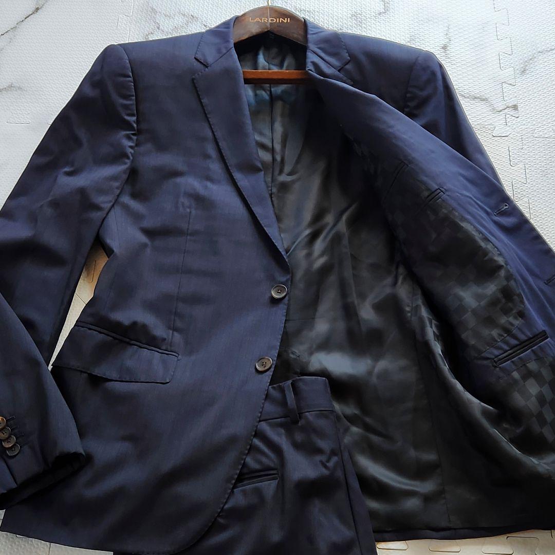 入手困難✨XL相当 ルイヴィトン スーツ ストライプ 裏地ダミエ柄 ネイビー