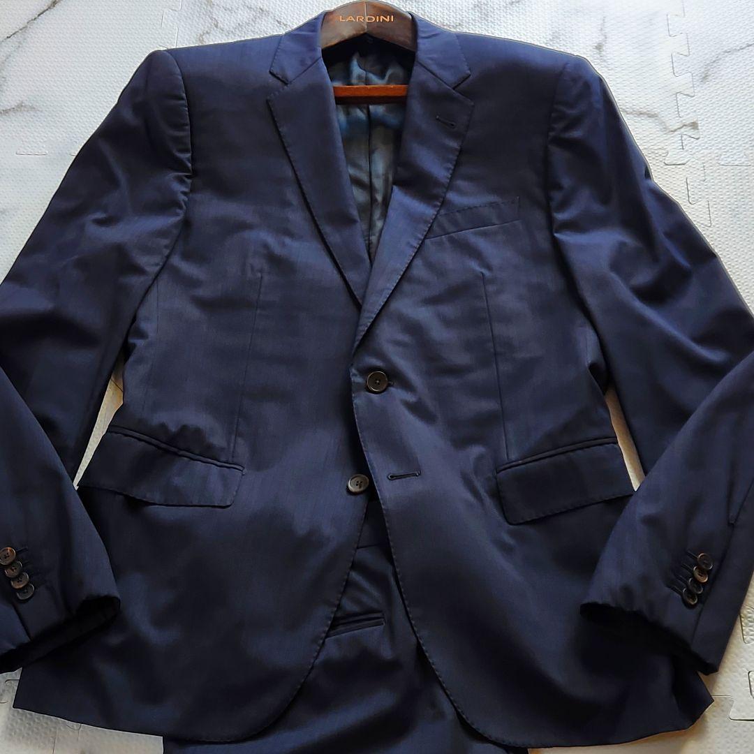 入手困難✨XL相当 ルイヴィトン スーツ ストライプ 裏地ダミエ柄 ネイビー